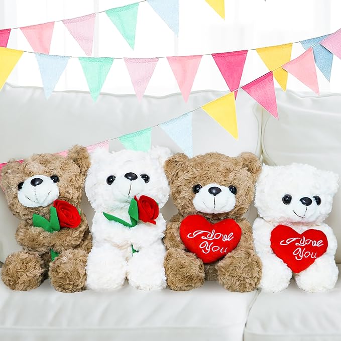Oso de Peluche con Rosa Roja - 8 Pulgadas, Regalo Romántico miniatura 2