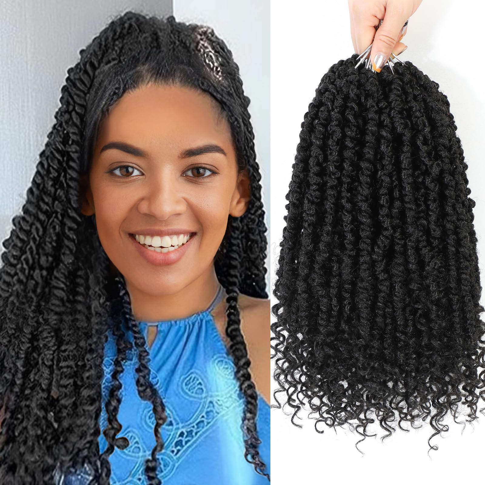 Passion Twist Crochet Hair, Passion Twist Crochet Hair Pre-Twisted 18 inch 8 Packs, Soft Pre Looped Curly Crochet Braid Hair Extension,Pre Looped