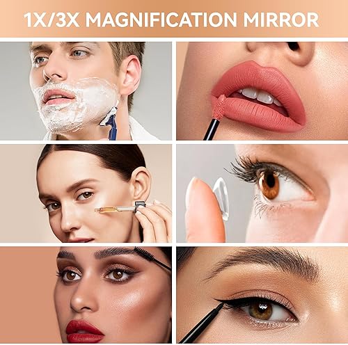 Miniatura 6 de CORROY Espejo de maquillaje de viaje recargable con aumento 1x3x, espejo compacto con luz regulable luces se enciende automáticamente para bolsos,