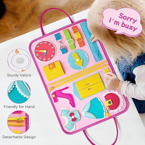 Miniatura 6 de Freebear Busy Board - Juguetes de viaje para niños pequeños, libro silencioso, juguetes sensoriales para niños pequeños de 1, 2, 3, 4, juguetes