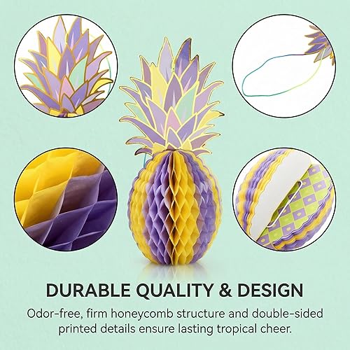 Miniatura 3 de Hiceeden Paquete de 12 centros de mesa de fiesta de piña, decoración colgante de panal de piña tropical, decoraciones de mesa hawaianas para fiesta