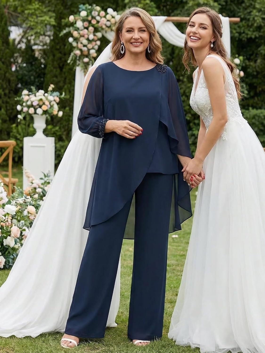 2 PC Suits Mother of the Bride Dress Chiffon Formal for Women Dressy Cocktail Pantsuits Wedding Formal Outfits