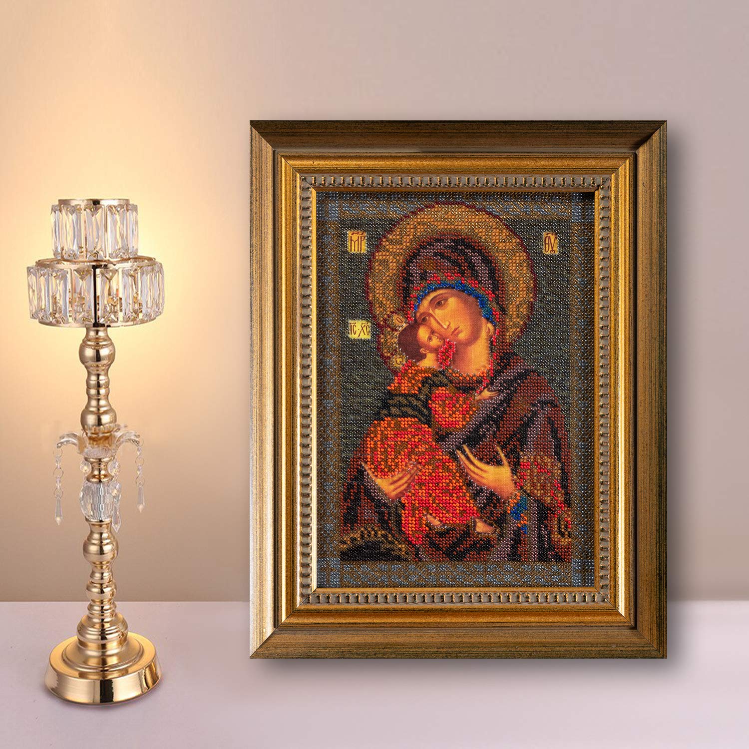 Zestaw do haftowania koralików DIY ikona Matki Bożej Włodzimierza 18 cm x 25 cm kolorowe płótno zestaw koralików przewodnik igły początkujący