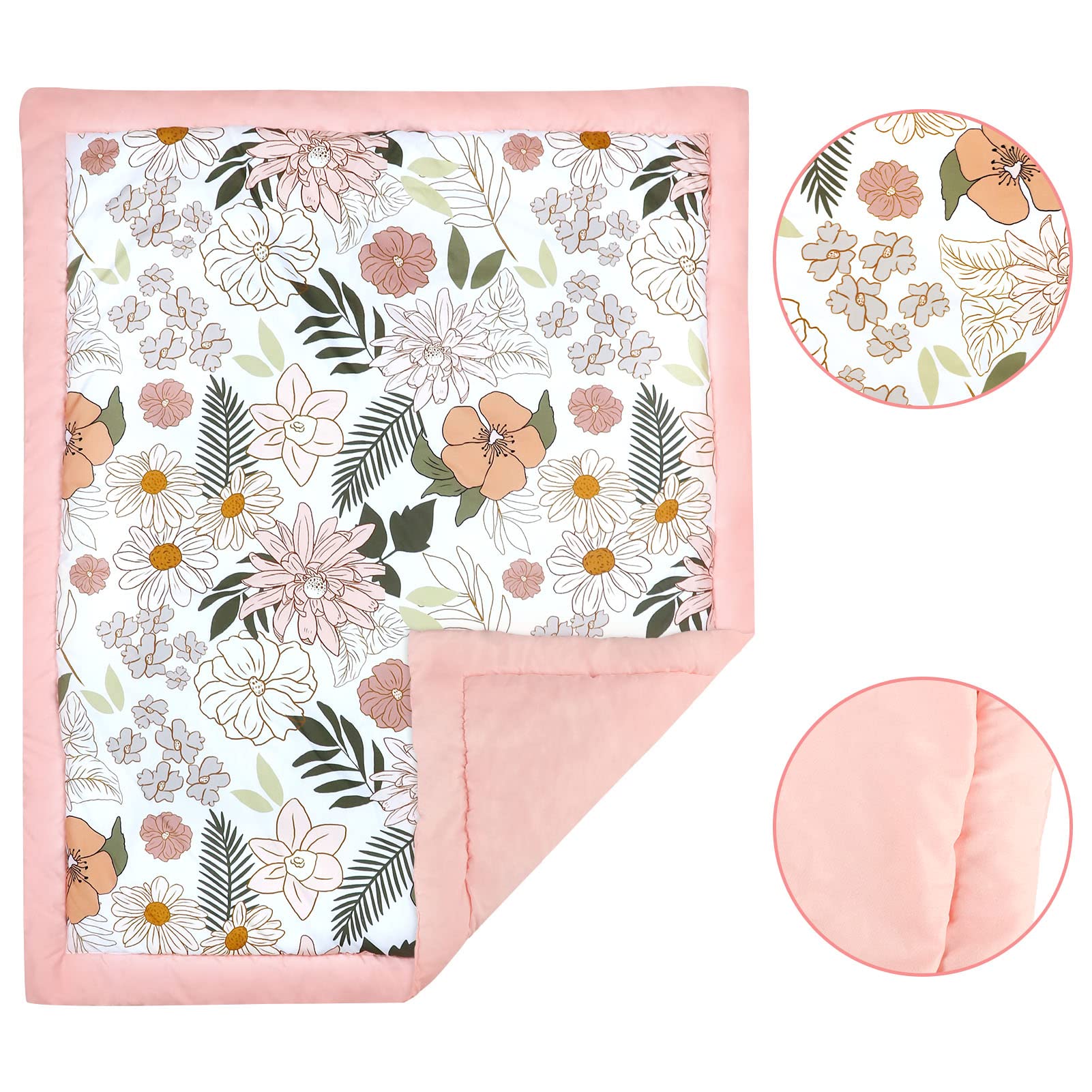 Juego de ropa de cama de 4 piezas para cuna, juego de ropa de cama para bebé niña, falda de cuna con margaritas, edredón de bebé, sábana de cuna y apilador de pañales