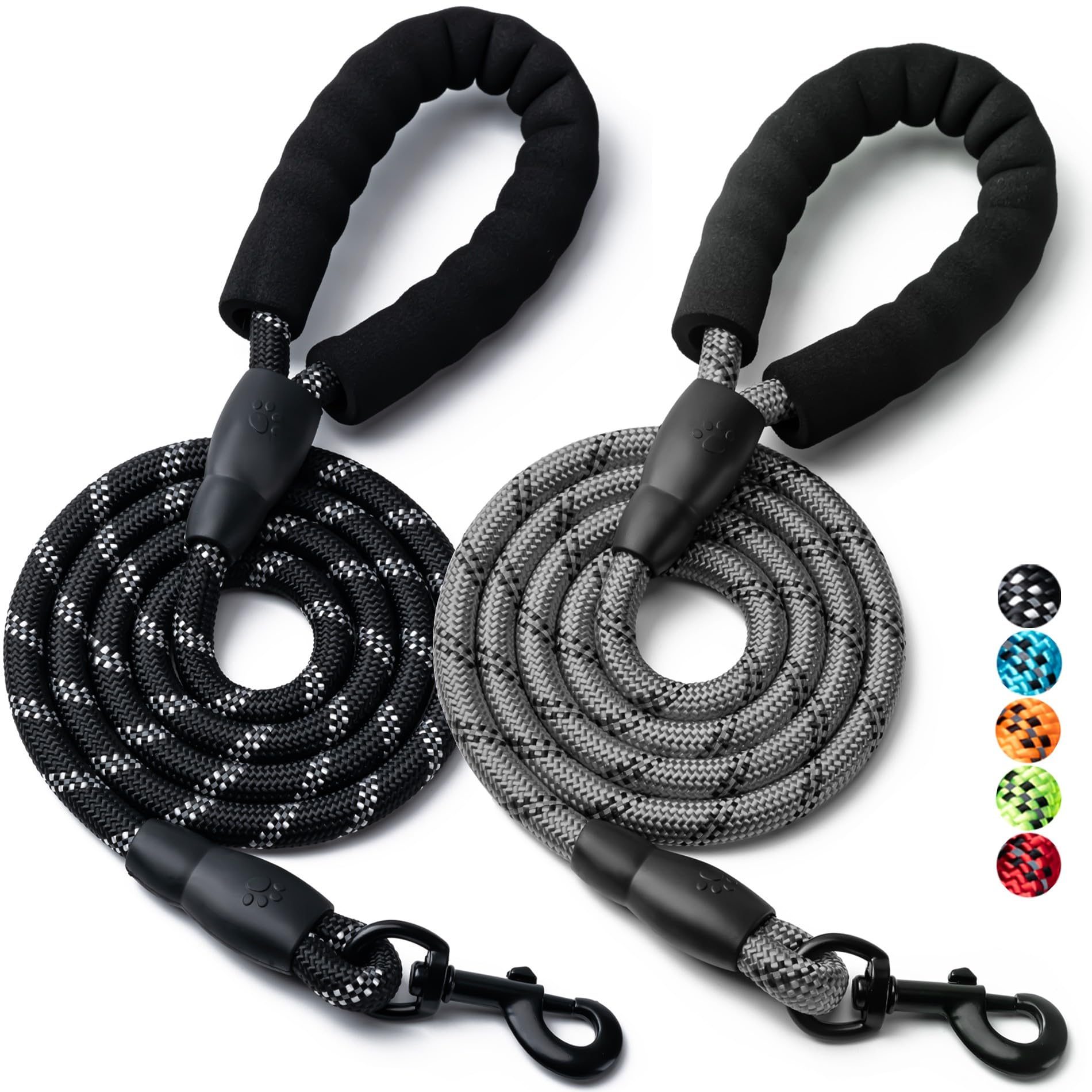2 Pack Dog Leash, Heavy Duty Nylon Rope Pet Leashes(5FT-3/8,Black/Grey)
