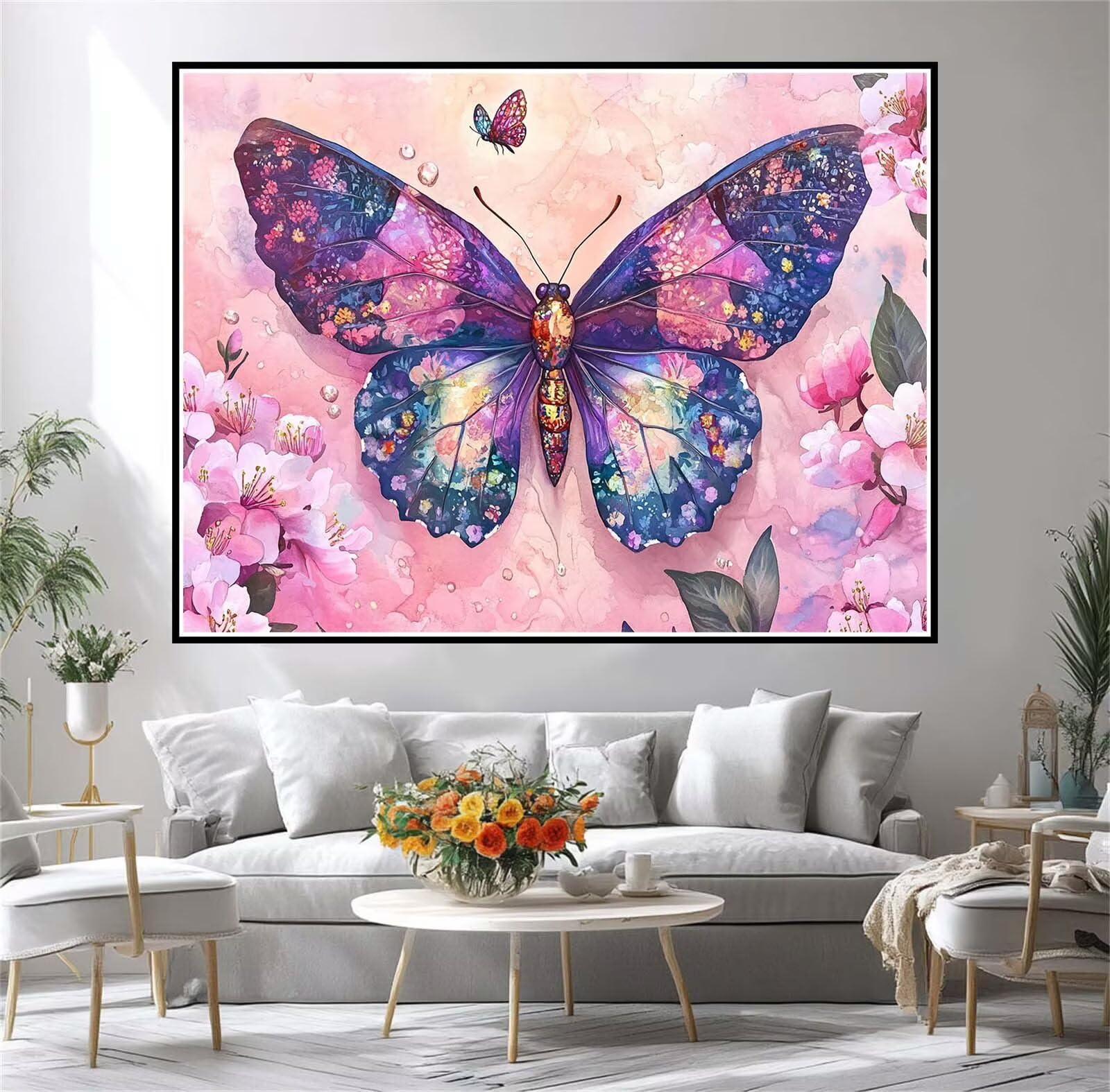 Malowanie numeru dla dorosłych motyl malowanie numeru kwiat, kreatywne hobby dorośli DIY zestaw artystyczny numer dziecięcy początkujący z pędzlami i akrylami do dekoracji sypialni, prezent dla kobiet