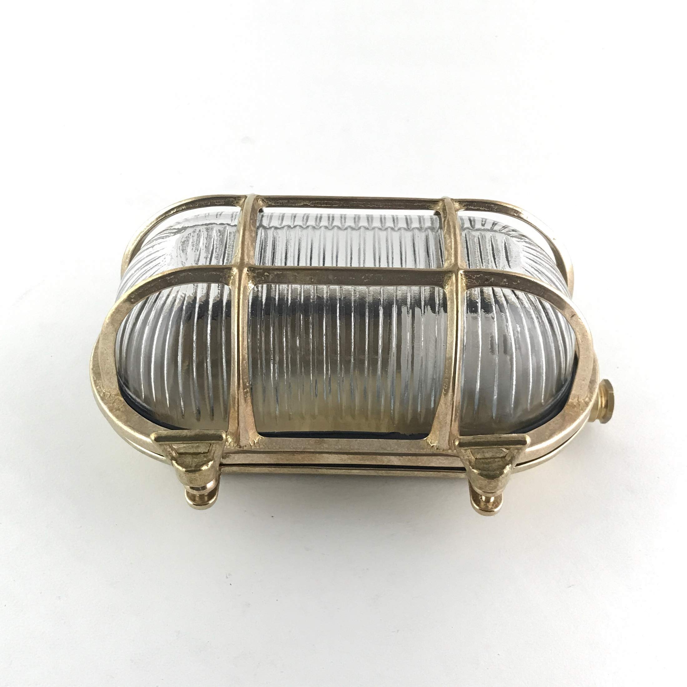 KsH and Co Andromache IP64 20 L X 13 W Natural Brass Oval Bulkhead Light 4 Butterfly Screws