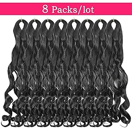 Conrora French Curly Braiding Hair 18 Inch 8 Packs Black Color - Pre Stretched Bouncy Braiding Hair- Loose Wavy Synthetic Hair Extensions For Black Women (18 inch 8 packs 1B)