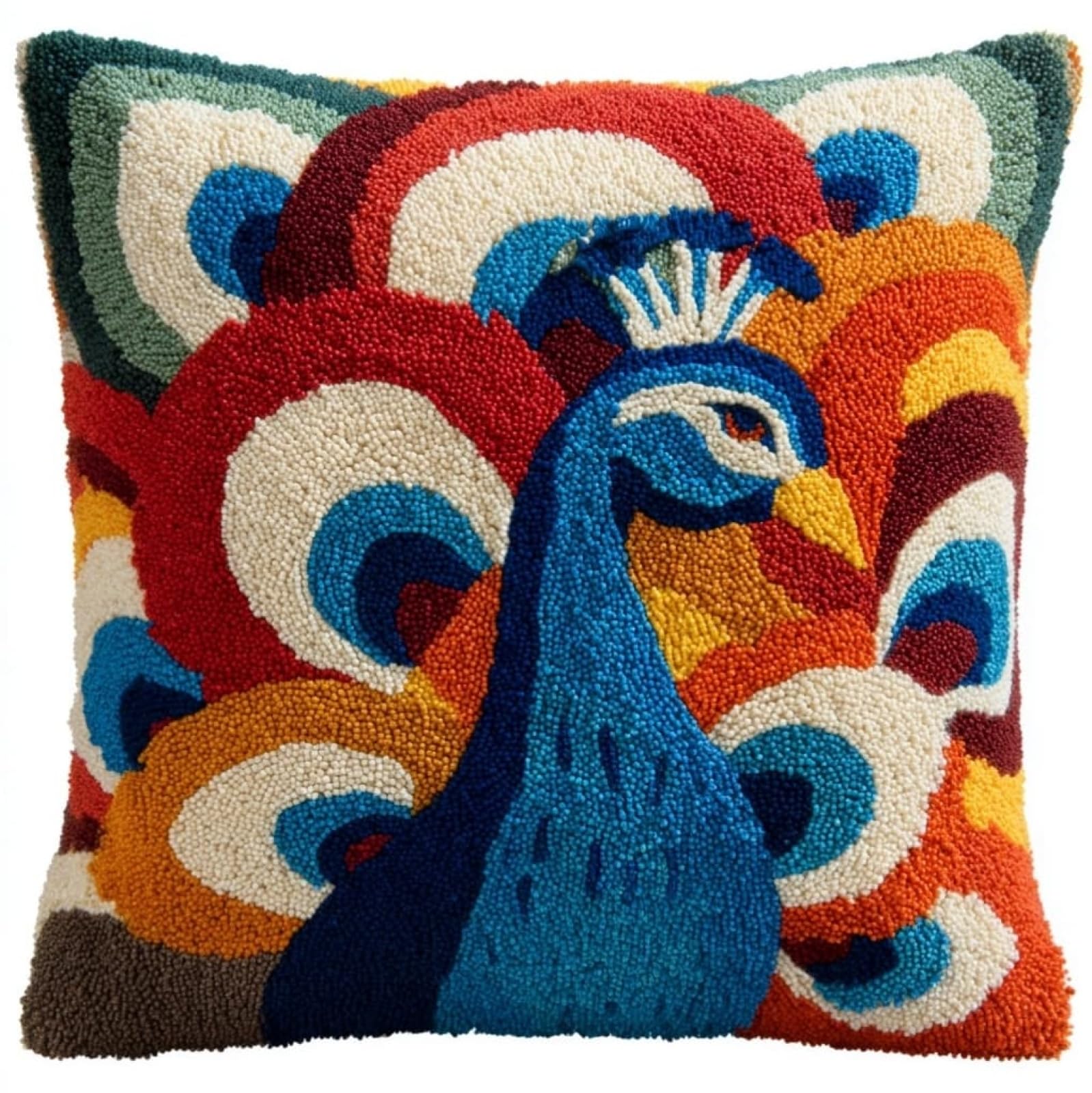 AxiangziK Latch Hook Pillow Kits with Yarn,Beautiful Peacock Complete DIY Cushion Making Craft Kits,43x43cm Latch Hook Adult Craft Kits for Women