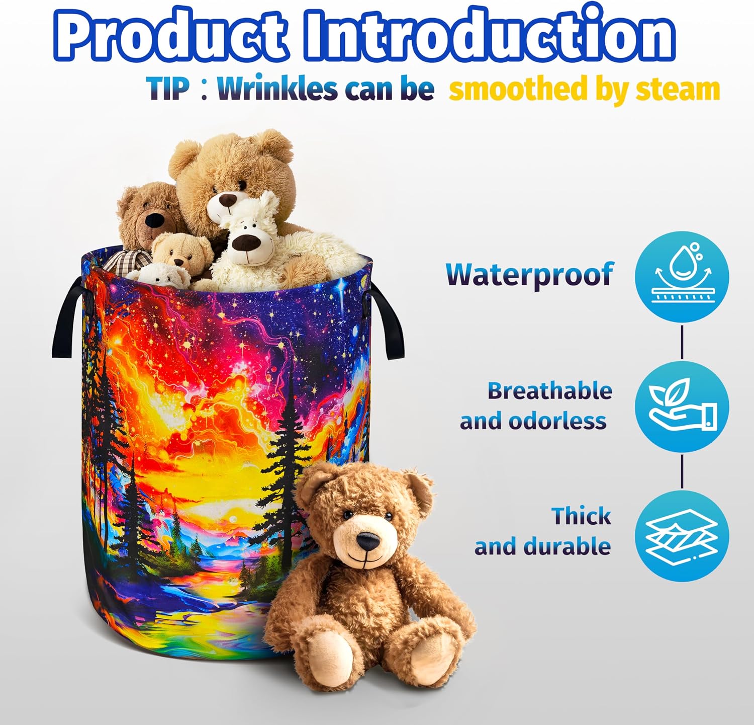 Galaxy Aurora Forest Print Laundry Basket Foldable Clothes Hamper 18.9X16.5