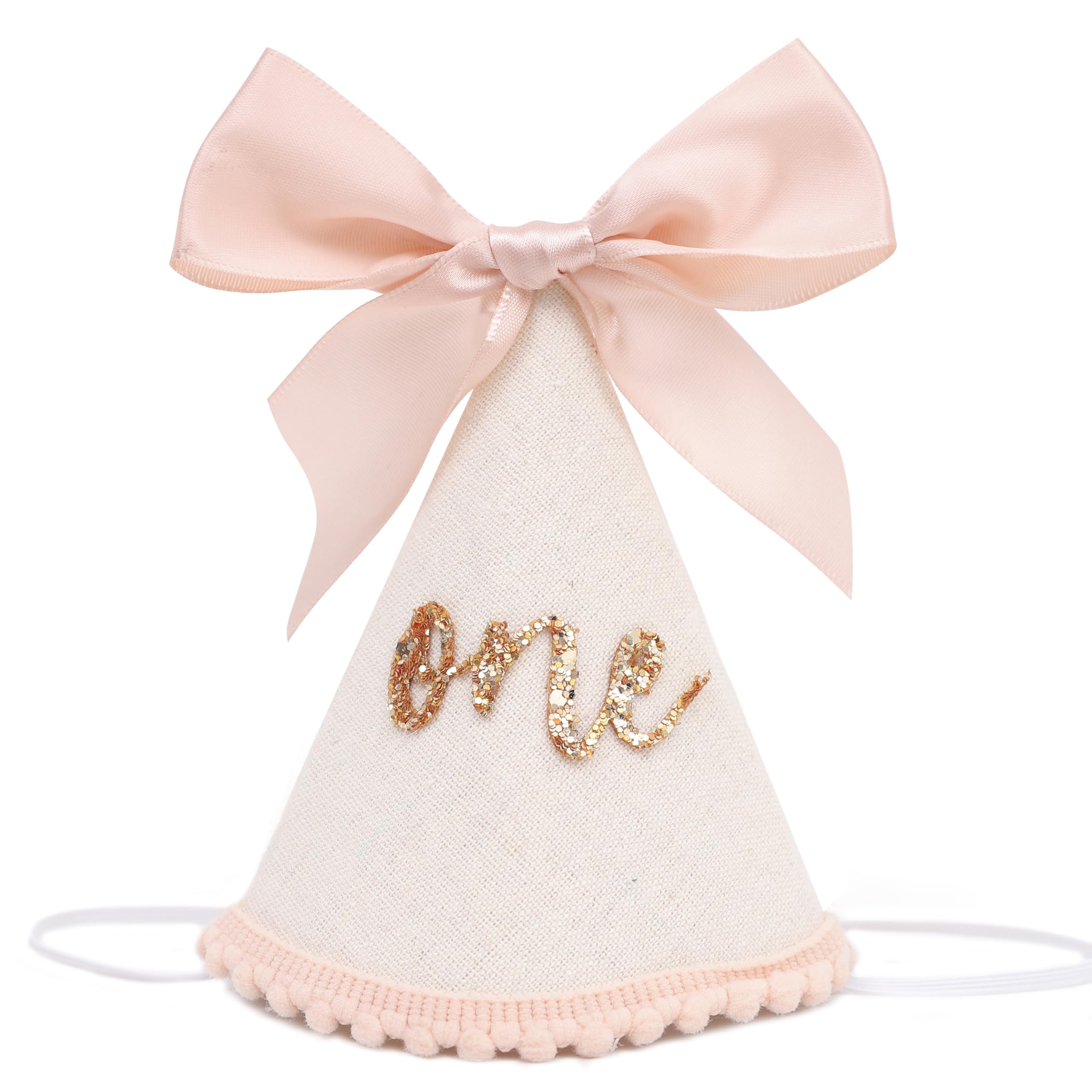 Jissoo 1st Birthday Hat With Bow - Sweet One Birthday Party Decorations,Glitter Number Cone Hat Photo Props,Little Princess Pink Bow Party Hat,First Cake Smash (one)