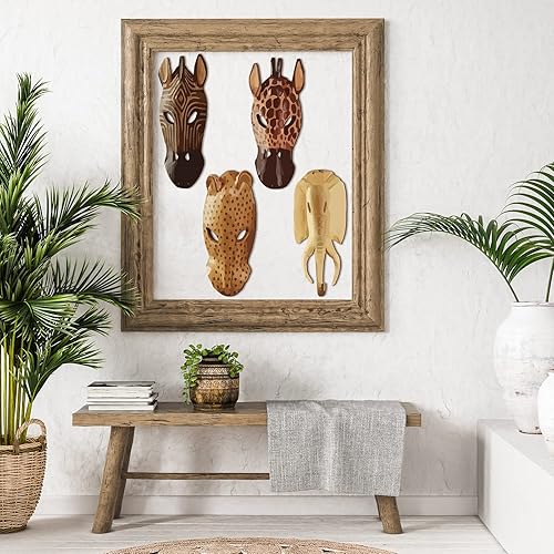Miniatura 5 de Weysat 4 máscaras africanas para decoración de pared, máscaras de safari, decoración de pared, placa de selva, juego de arte para dormitorio, baño