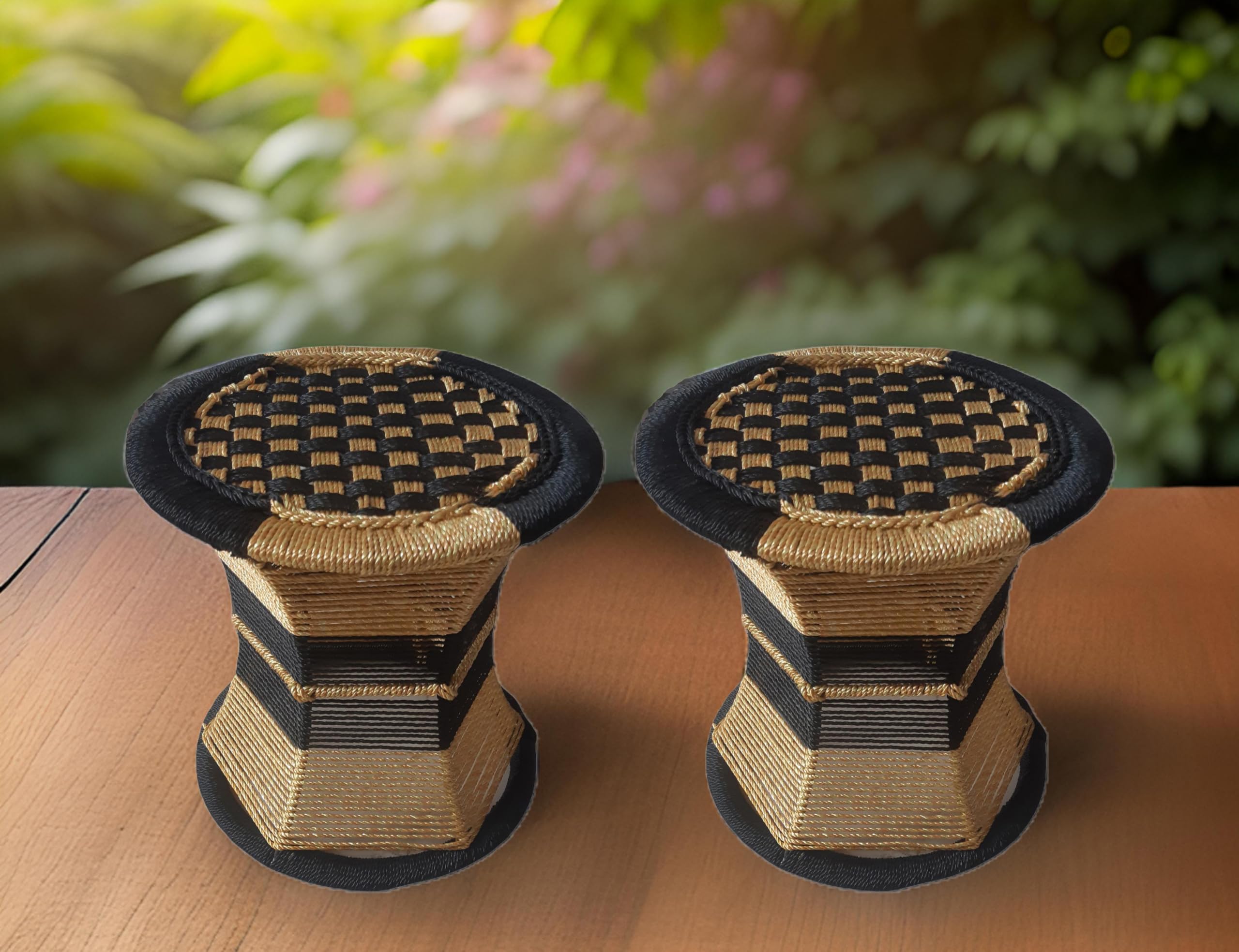 Pure Handmade Iron Bar Mudda/Chair/Muddha Sitting Stool for Outdoor/Indoor/Furnishing (Multicolor) Set of 2 (Gold & Black)