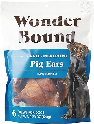 Amazon Brand – Wonder Bound - Golosinas de orejas enteras de cerdo para perros, cerdo, 6 onzas, 6 unidades (paquete de 1)