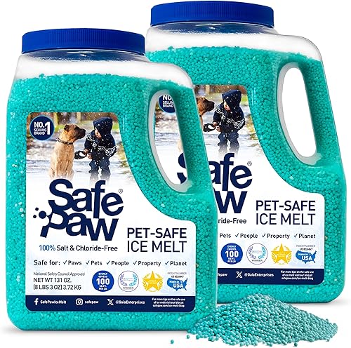 Safe Paw Mascotas de hormigón seguro y potente derretimiento de hielo sin sal para calzadas, aceras y varios terrenos, jarra de 8 libras (paquete de