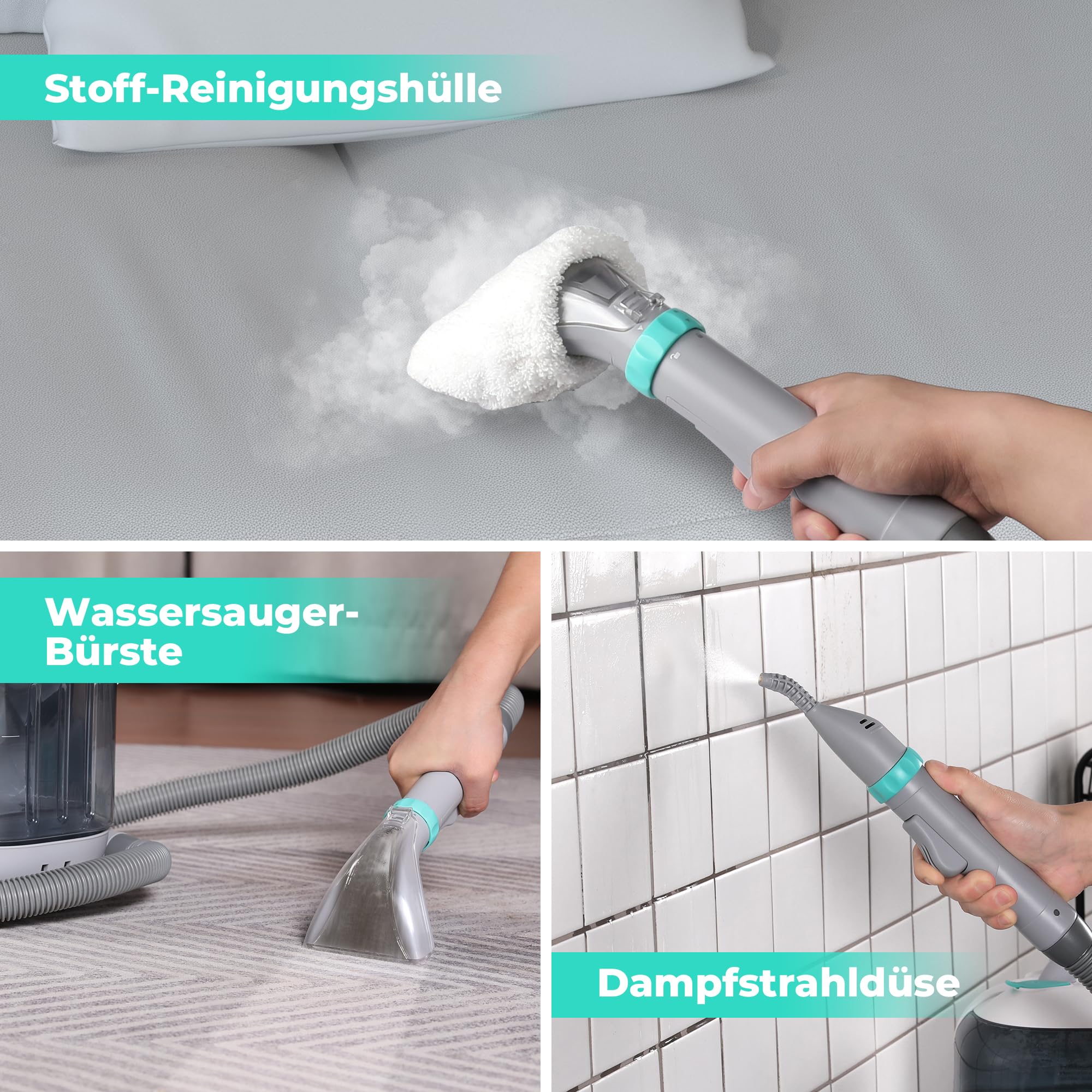 HAUSHOF Waschsauger mit Dampffunktion, StainZapper Vapo Teppichreiniger Polsterreiniger Gerät mit Warmwasserfunktion & Hochtemperatur-Dampffunktion, Mit Reinigungsmittel, Für Teppich, Sofa, Auto