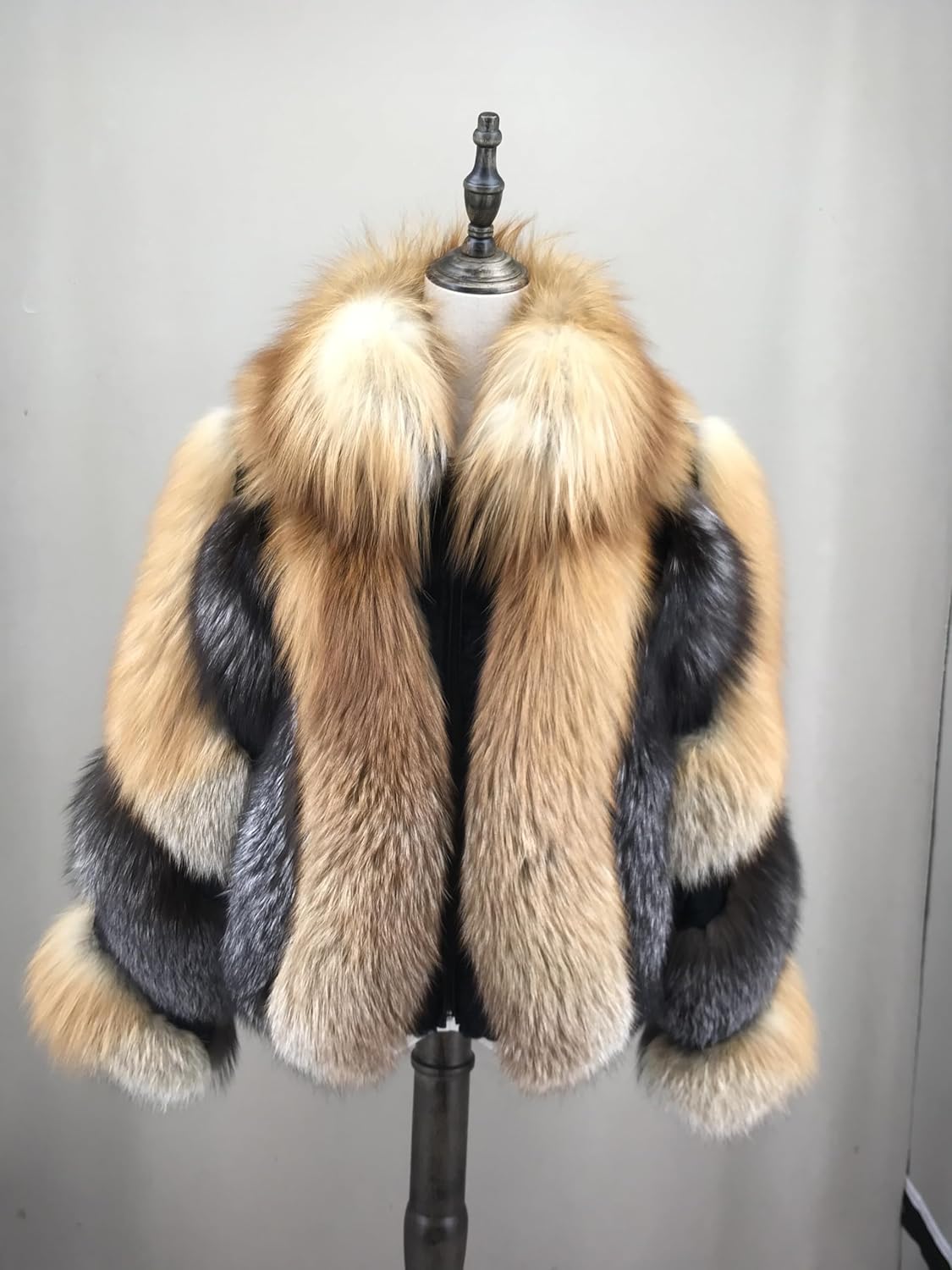 LVCOMEFF Women Natural Red Fox Silver Fox Fur Coat Furry Luxurious - Image 9