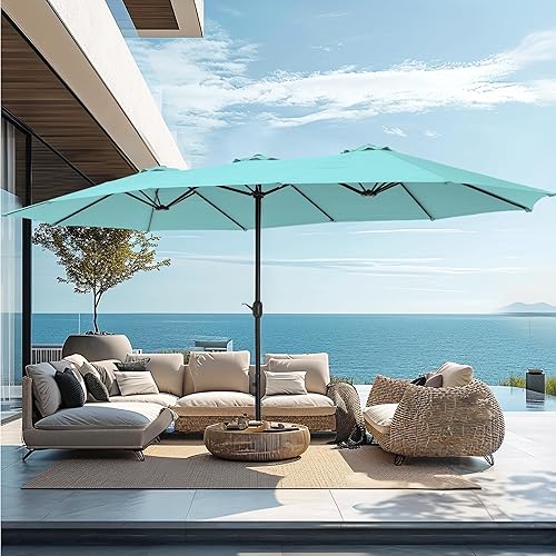 Miniatura 14 de PHI VILLA Sombrilla grande de 15 pies para patio con base incluida, sombrilla de doble cara rectangular para exteriores de gran tamaño con soporte