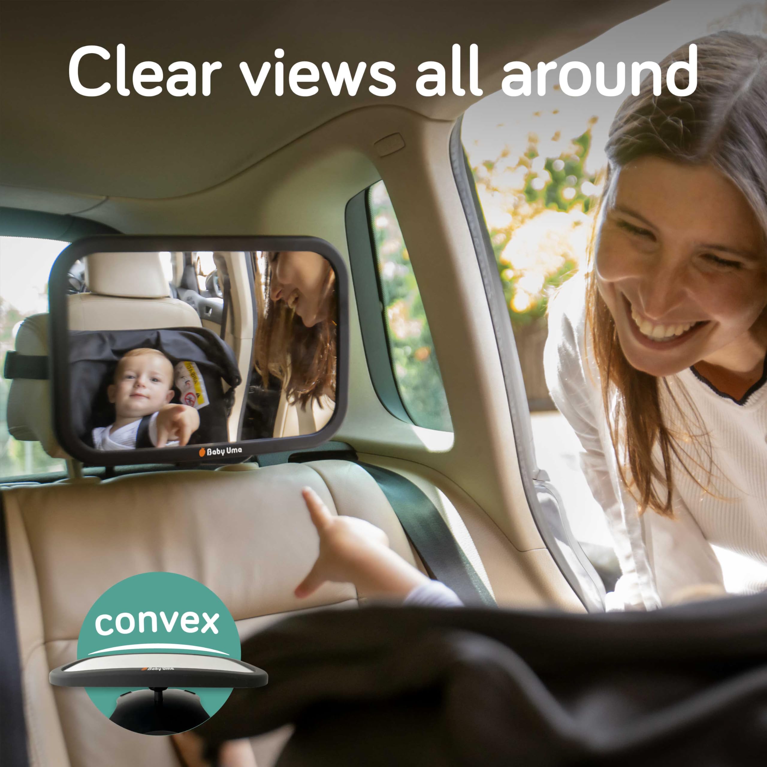 Baby Uma Baby Car Mirror for Back Seat, Shatterproof Rear View Mirror, Adjustable & Non-Slip, Clear Wide View, Easy Assembly - Image 2