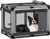 Pawtners 38 Inch Collapsible Dog Crate for Large Dogs - Foldable Soft Sided Travel Kennel with Mat, Portable Indoor Outdoor Grey Crate