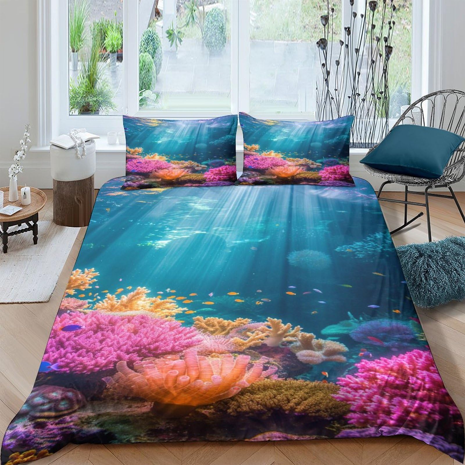 Housse de couette poissons tropicaux 3D en microfibre 200x200 cm