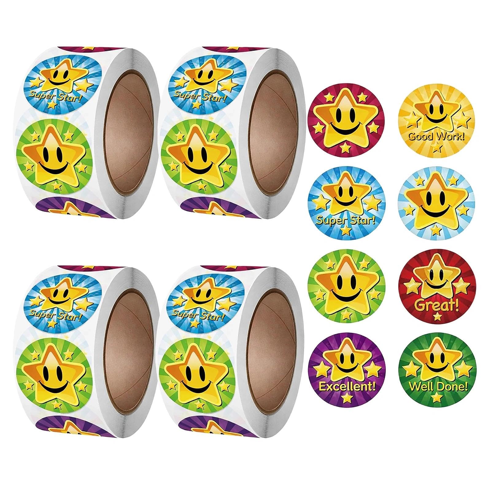 2000 PCS Reward Stickers for Kids, Well Done Stickers with Colorful Gold Star Smiley Face, Star Shaped Incentive Stickers for Reward Chart, Teacher Classroom Supplies, School & Home Rewards