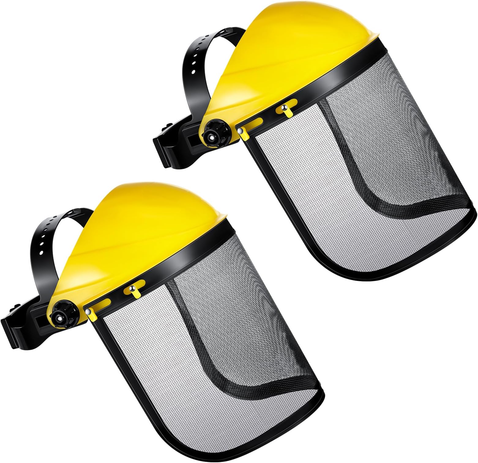Hestya 2 Pcs Safety Face Shield Adjustable Safety Helmet with Visor Chainsaw Helmet Strimmer Face Guard Face Protection Shield Forestry Hat for Gardening Logging Lawn (Yellow)