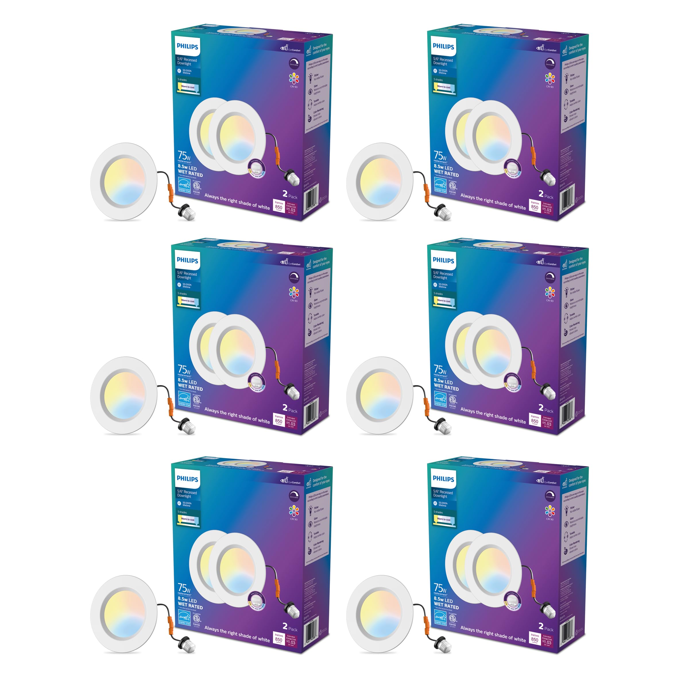 Philips LED Retrofit Downlight, 12 Lights, 5/6-inch, EyeComfort