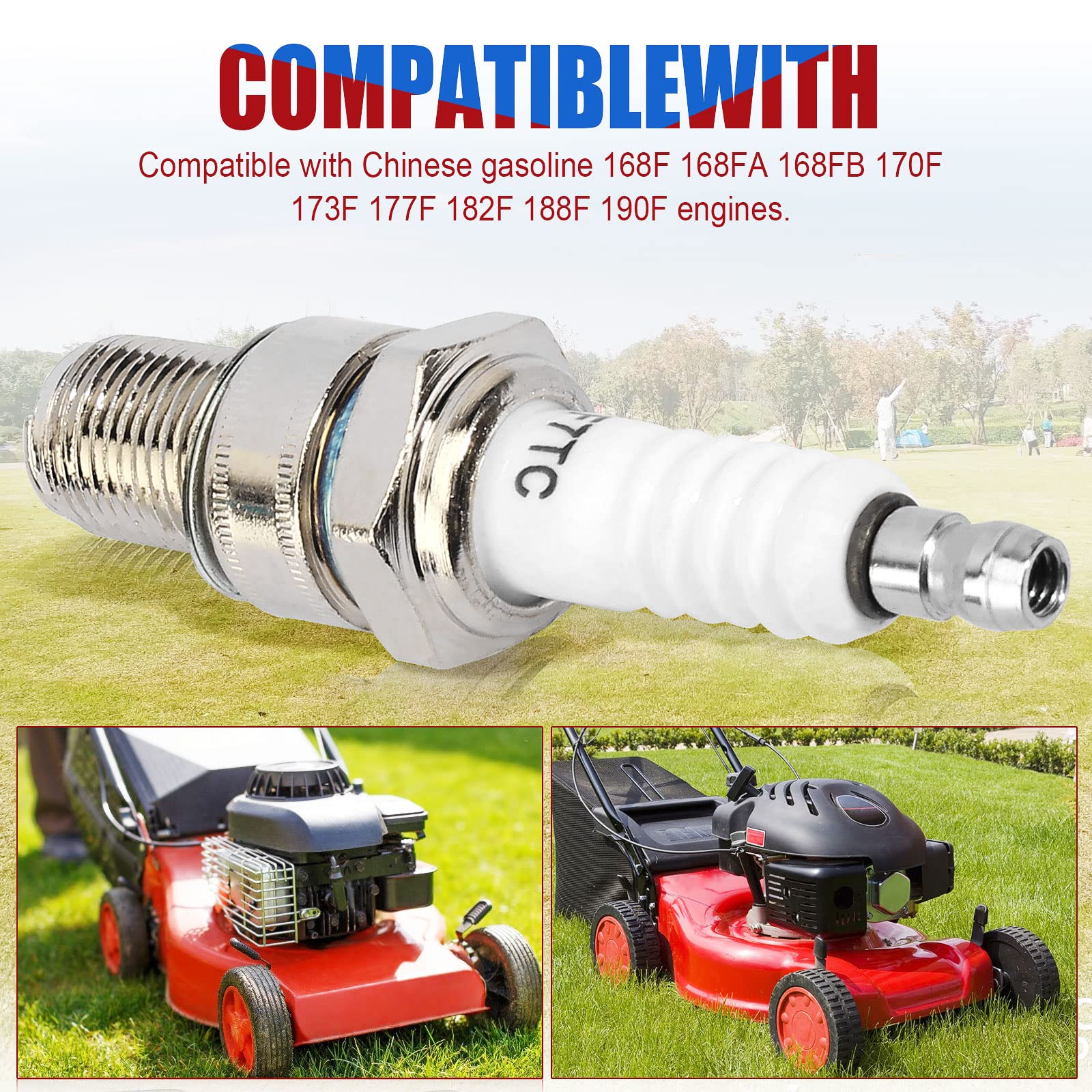 YOFMOO 3 pcs Spark Plug F7TC Compatible for GX120 GX160 GX200 GX240 GX270 GX340 GX390 Generator Lawnmower Tractor Rototiller Water Pump Gokart Mini Bike Tillage Polishing Machine 170FF 173F - Image 4