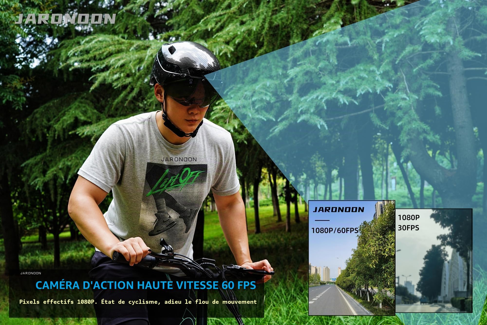 Casque Intelligent Bluetooth pour Cycliste, avec caméra intégrée et feu arrière Clignotant, avec 1x Lunettes de Jour et 1x Lunettes de Nuit