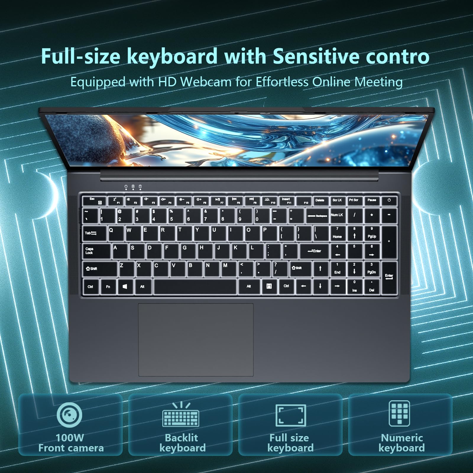 17,3 Pouces Ordinateur Portable, Win 11 PC Portable 16Go RAM DDR4 512Go SSD, CPU Twin Lake-N150, Clavier Rétro-éclairé Laptop 1980 * 1080P Écran, Mini-HDMI+USB3.0+BT4.2+Webcam+6000mAh Battery