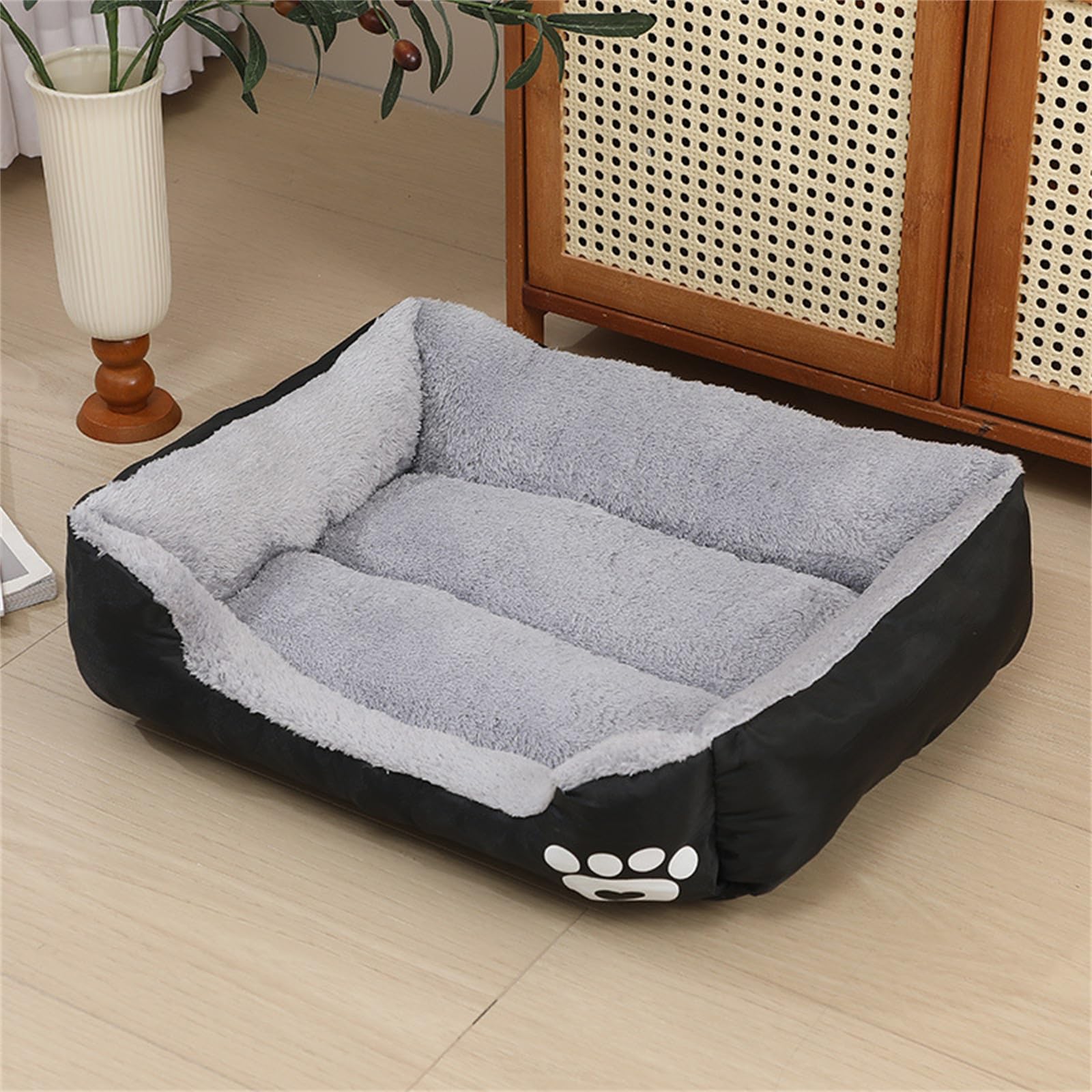 Odot Dog Bed Small Medium Large size Dogs, Rectangle Washable Pet Bed for Cat Puppy Crate, Calming Dog Sofa, Soft and Fluffy, Non-Slip (Black,S)