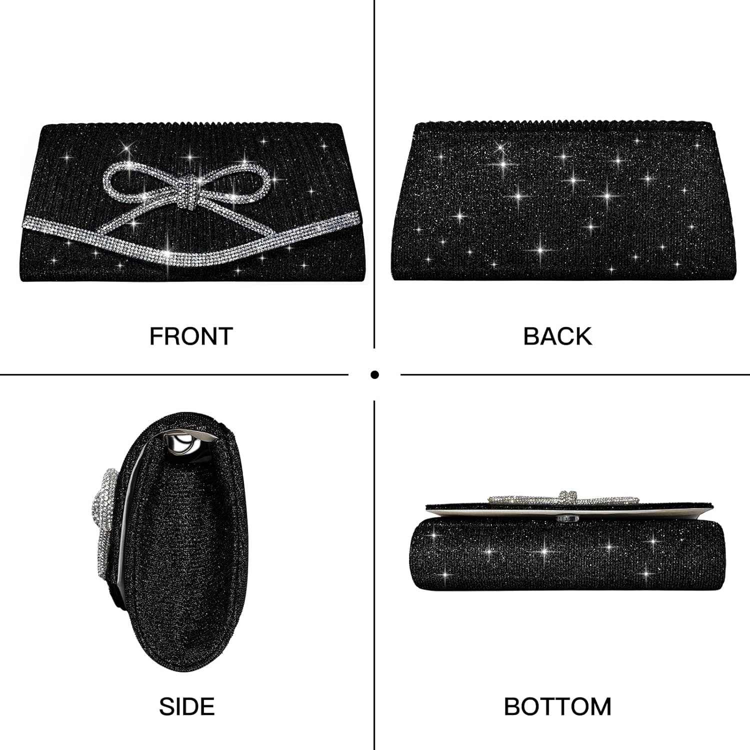 Women Evening Bag Clutch Rhinestone Envelope Party Handbag Bridal Prom Purse - Image 3