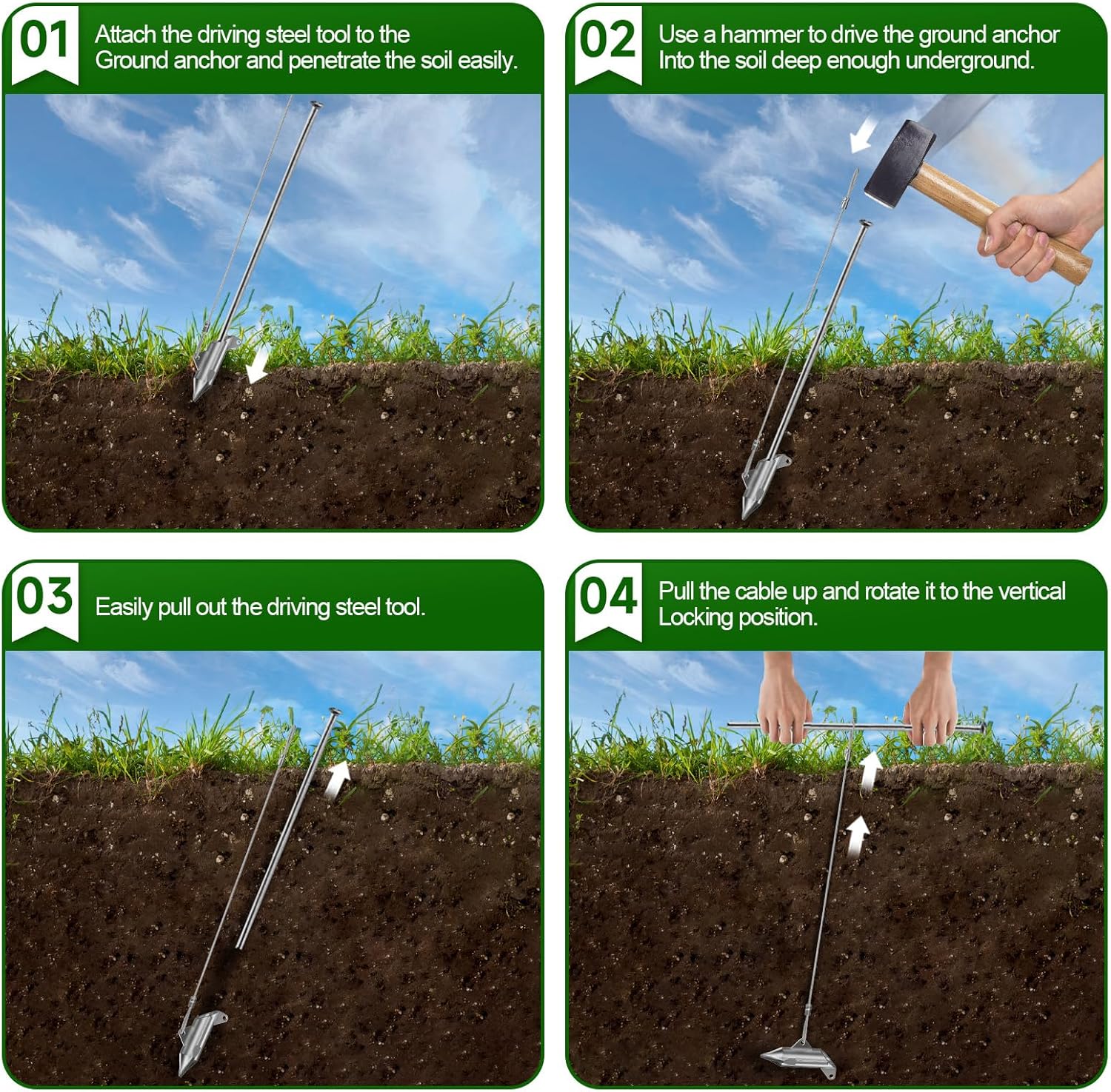 WooFog 6 Pack Earth Anchors for Trapping, Duckbill Earth Anchors, 30 Inch Heavy Duty Ground Anchor for Sheds, Trap Anchors for Securing Trapping Stakes, Greenhouses, Tents