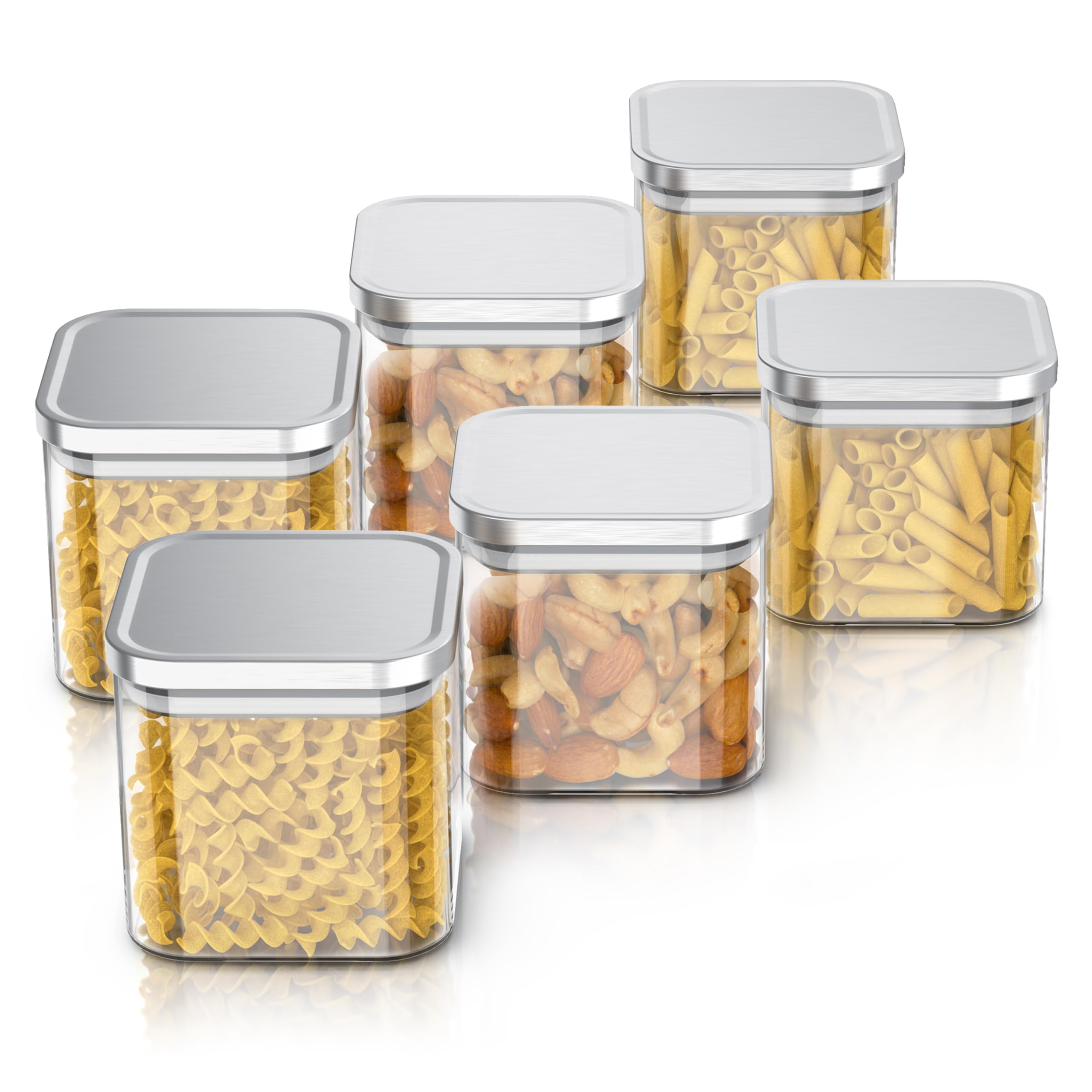 Arendo - Vorratsgläser 800ml mit Deckel Edelstahl - Set - Behälter aus Glas – hitzebeständig – Vorratsdosen/Vorratsbehälter mit Edelstahl Deckel - luftdicht - für Müsli Zucker Mehl Kaffee