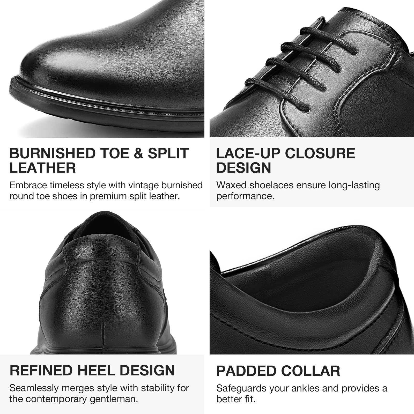 HEEZ Zapatillas Vestir Homre Zapatos Oxfords Derby Cordones Clásico Zapatos de Traje Cómodos Formales Boda Zapatillas Piel Negocios Negro Marrón EU 40-46