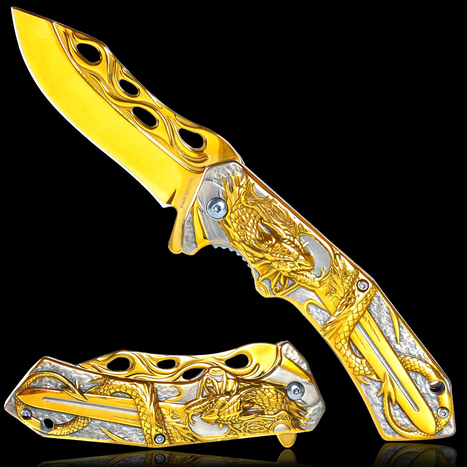 Vividstill Pocket Knife for Men, Cool 3D DRAGON Pocket Folding Knife With Clip, Great gift Edc Knife For Men Outdoor Survival Camping Hiking hunting