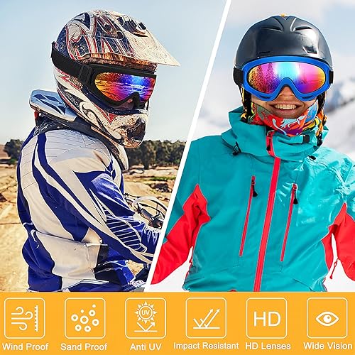 Miniatura 6 de OXG 5 pares de gafas de motocicleta para jóvenes, hombres y mujeres, gafas ATV de esquí, gafas anti-UV, a prueba de polvo y viento, para bicicletas