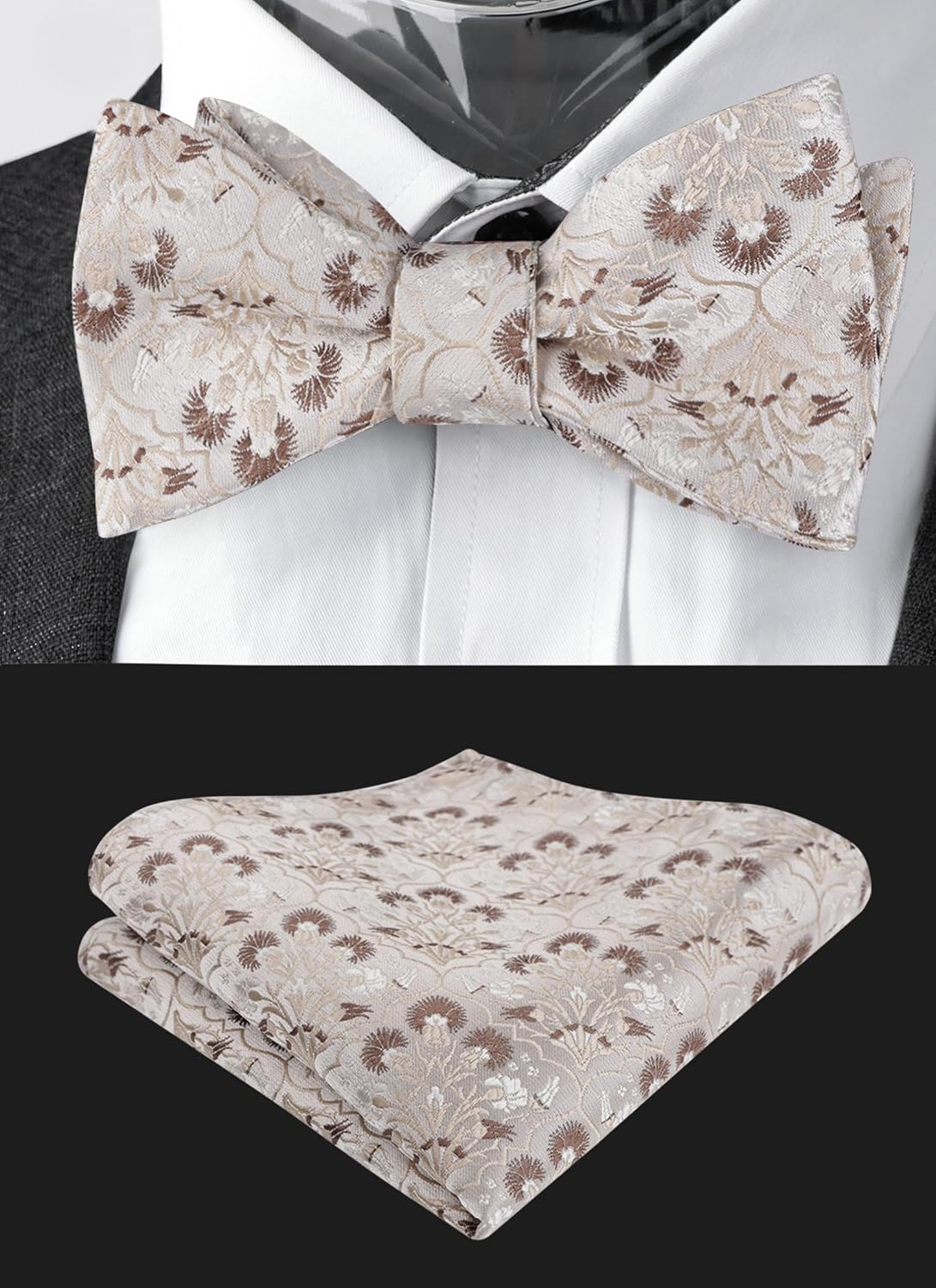 Alizeal Mens 2pcs Floral Self Tied Bow ties with Flower Patternd Handkerchief Set - Image 2