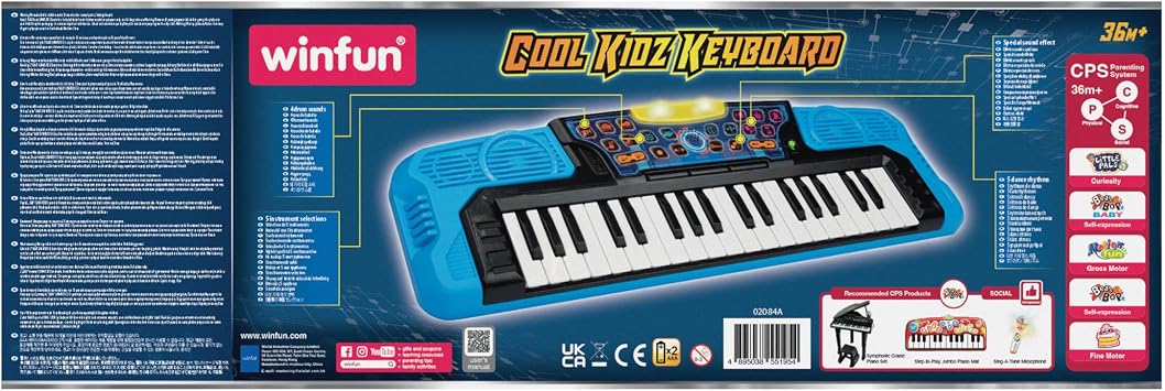 Winfun Cool Kidz Keyboard with 37 Keys, Flashing Lights, 5 Instruments, Drum Sounds, Dance Rhythms, Demo Songs, Record & Playback Interactive Musical Toy for Kids Creativity and Learning Fun