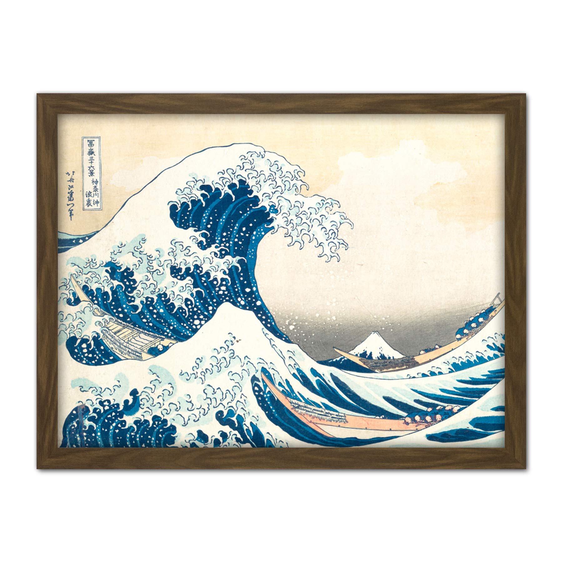 Wee Blue Coo Hokusai Great Wave off Kanagawa Artwork Framed Wall Art Print 18X24 Inch