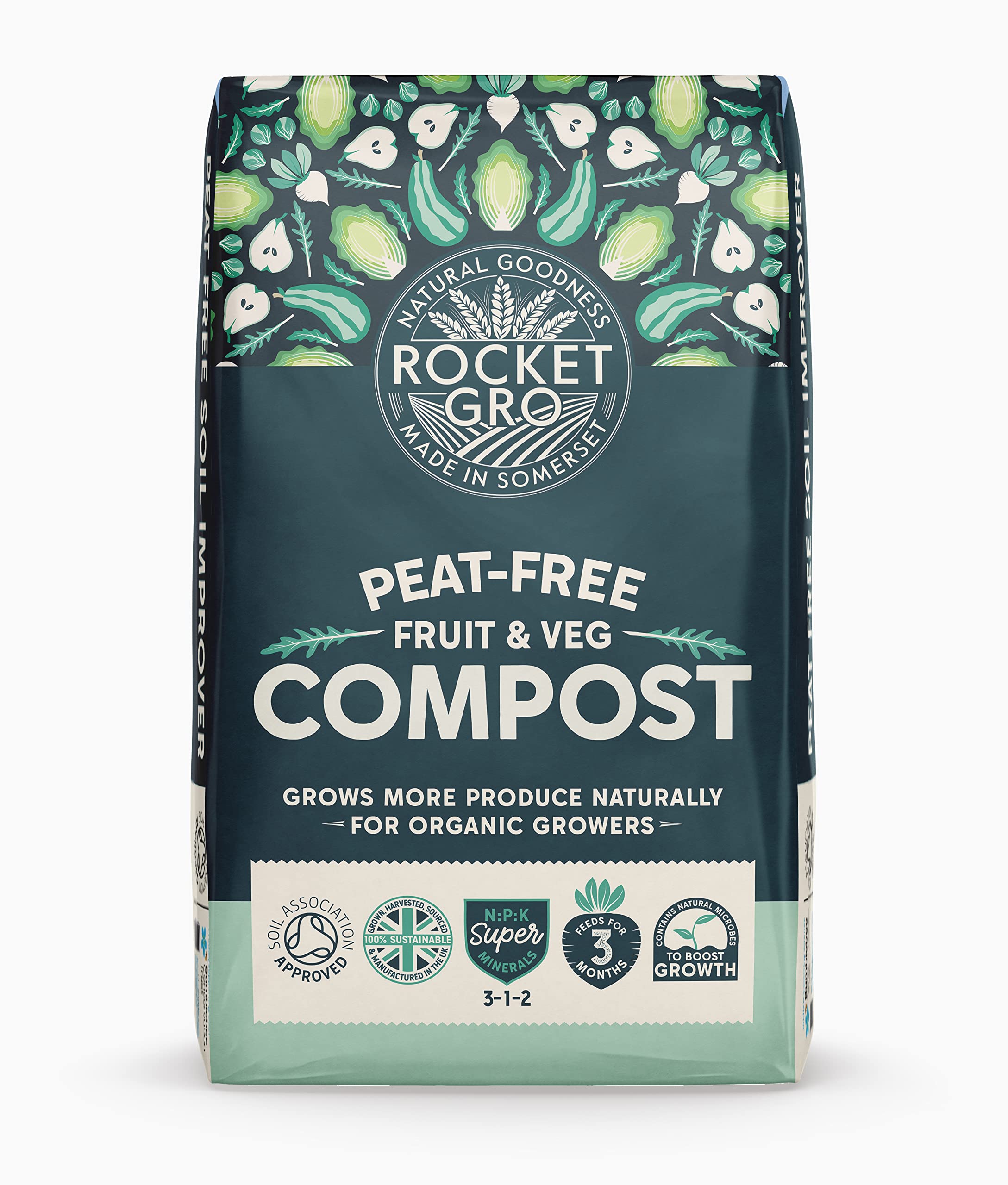 RocketGro Fruit & Veg Compost Peat-Free Superior Blend 50L Organic Bio-active and N:P:K rich