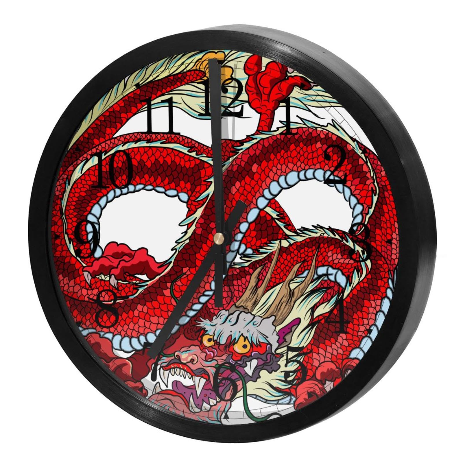 Horloge murale chinoise dragon rouge silencieuse fonctionne avec piles pour ecole