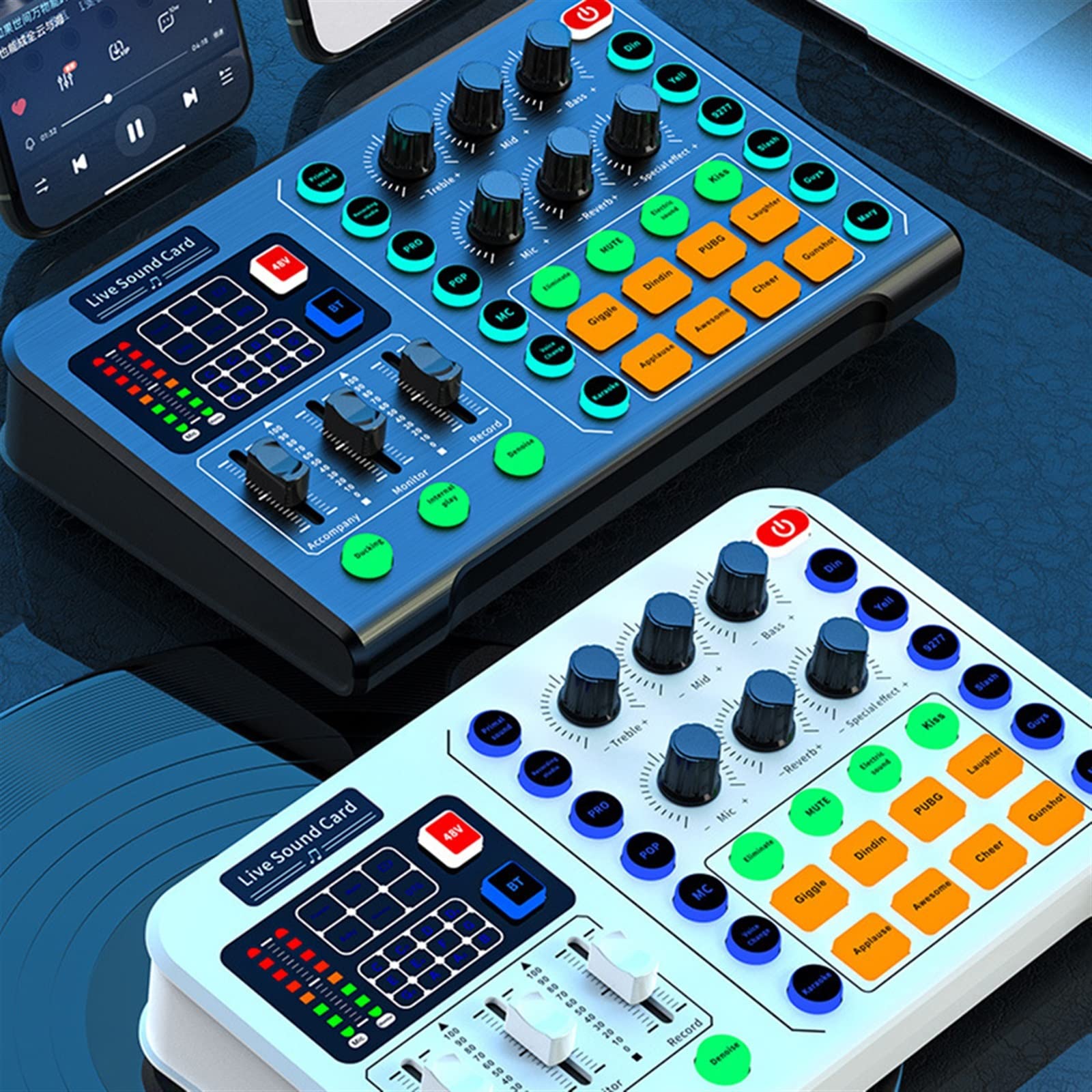 Mezclador de Audio Profesional, Tarjeta de Sonido en Vivo con LED de Metal, Mezclador Externo inalámbrico Compatible con Bluetooth para transmisión en Vivo