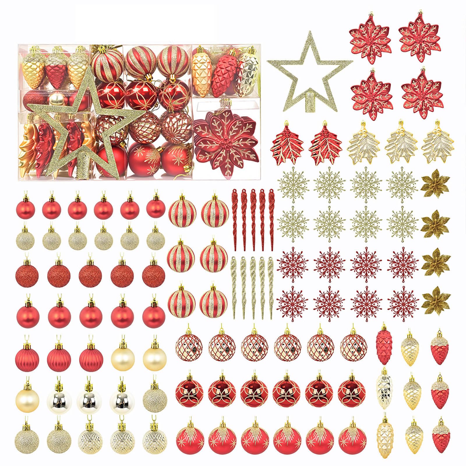110Pcs Boule d'arbre de Noël,Boules en Plastique Incassables pour Décorations,Peint Boules Noel avec Lanières pour Noël Trees Thanksgiving Decorations Intérieures ou Extérieures