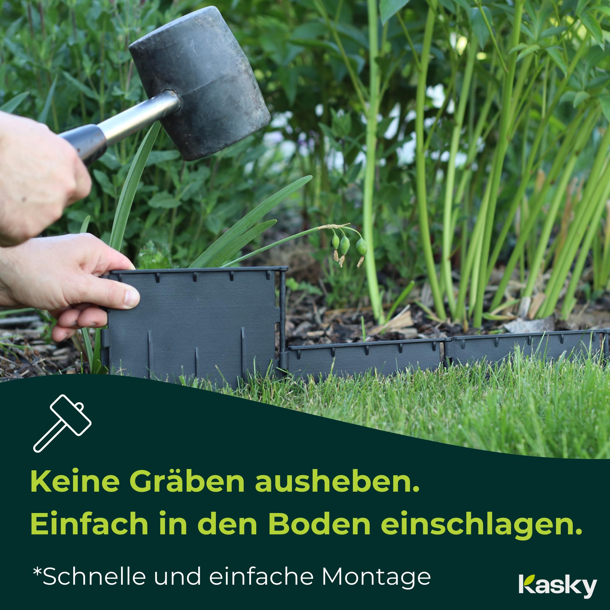Leicht zu verarbeitende Rasenkante Kunststoff - Einfach einschlagen, Keine Gräben ausheben - Sehr Stabile & Flexible Beeteinfassung - Unsichtbare Beetumrandung aus recyceltem Plastik - 5,35 m