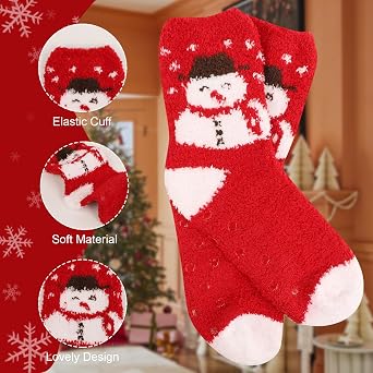 October Elf 6 Pairs Adult Christmas Holiday Socks - Warm, Cozy Fuzzy Socks With Plus Size And Anti-Slip Bottom