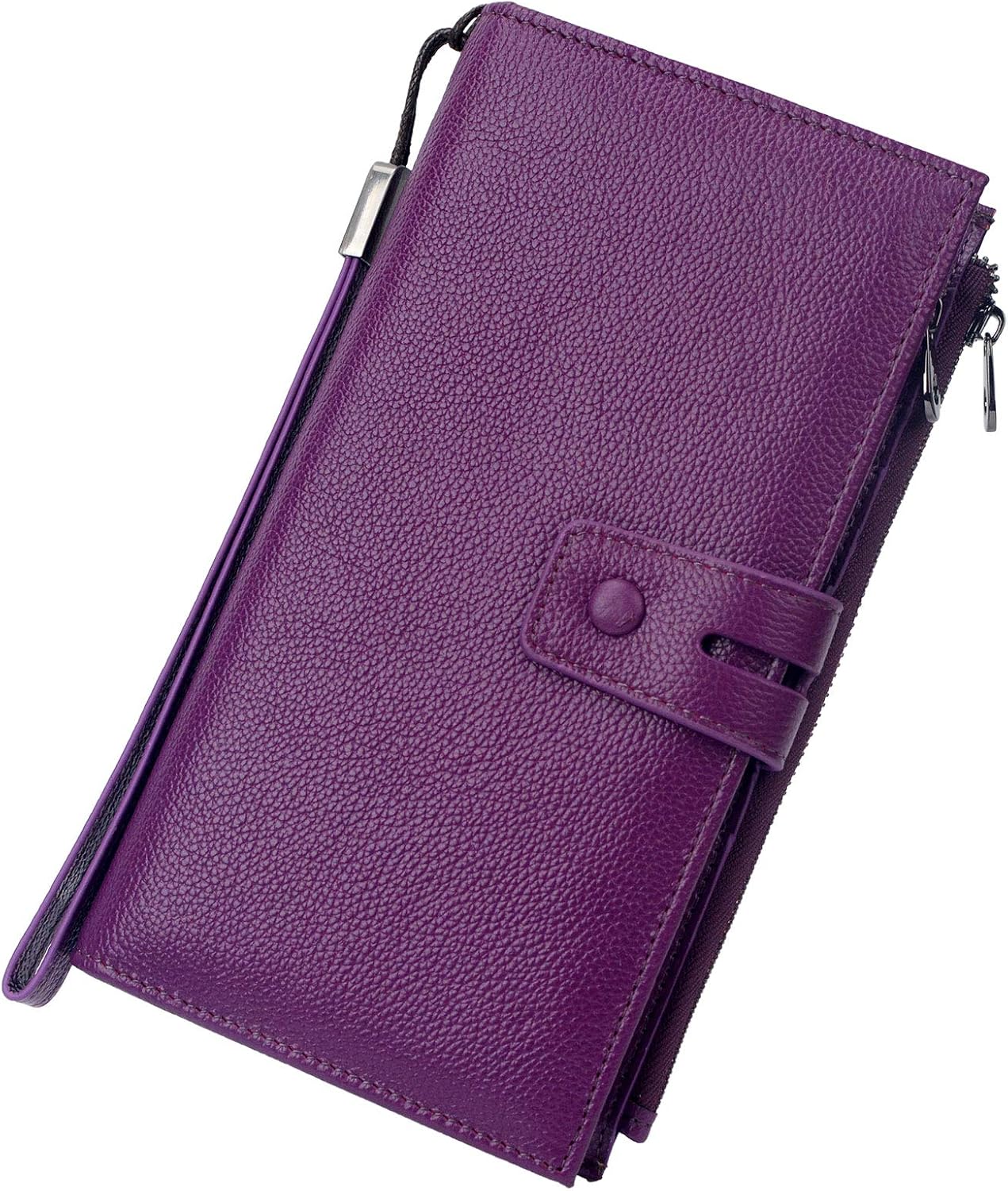 RFID Blocking Travel Wallet Leather Passport Credit Card Holder Multi-purpose Family Travel Document Organizer (Purple)