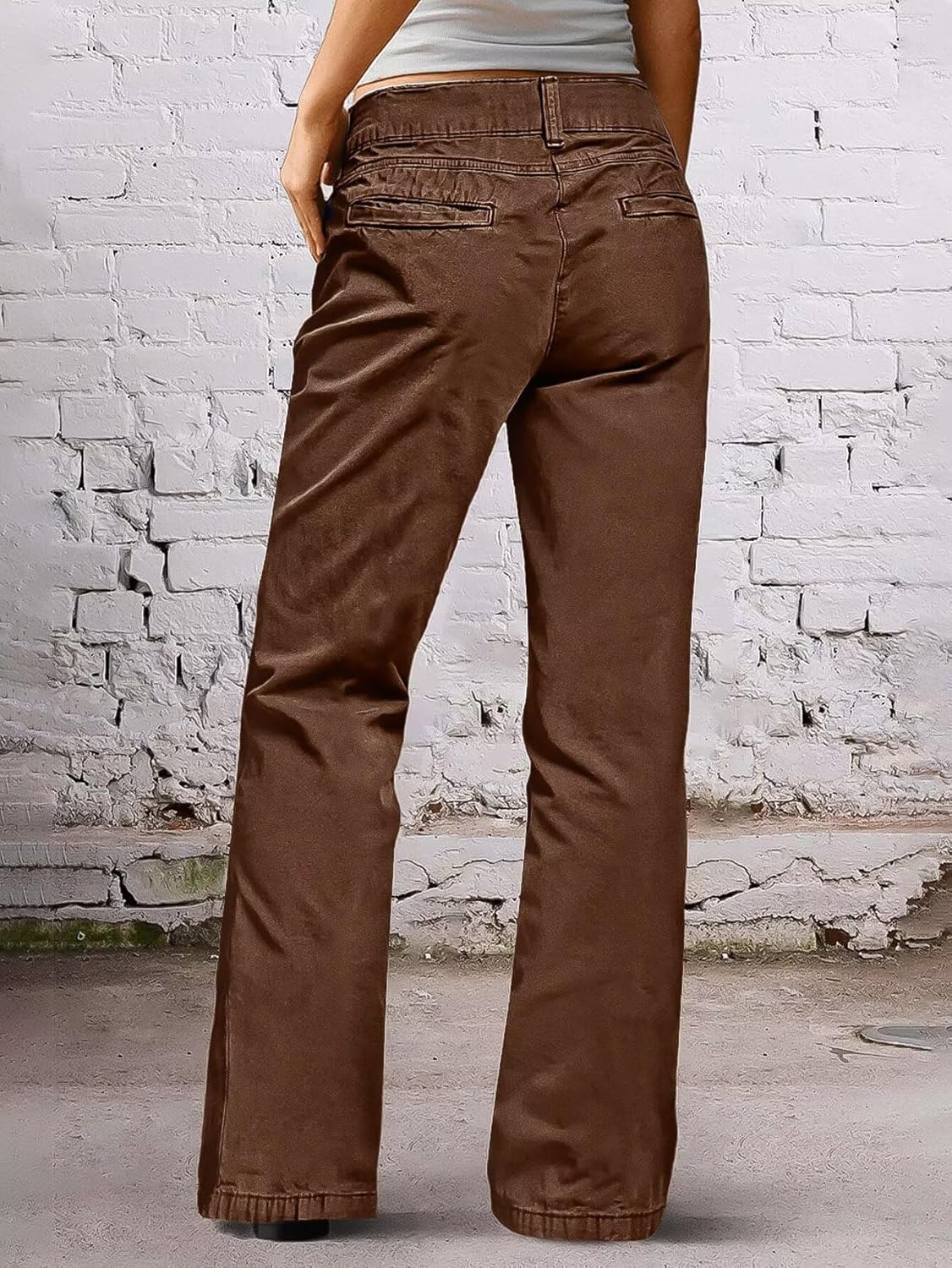 Flamingals Straight Leg Cargo Pants for Women Mid Rise Stretchy Seam Front Business Casual Dress Pants - Image 3