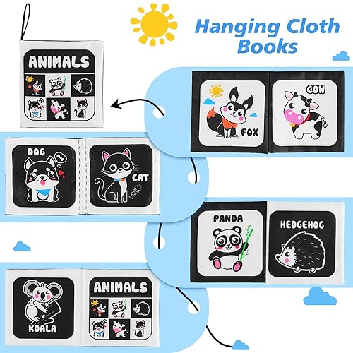 Miniatura 4 de Juguetes para bebés de 0 a 6 meses, 4 unidades de sonajeros y sonajeros de muñeca para bebés, juguetes sensoriales en blanco y negro, artículos